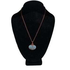 UNBRANDED TURQUOISE Colored MAGNESITE COPPER Wire Wrapped PUMPKIN Charm PENDANT